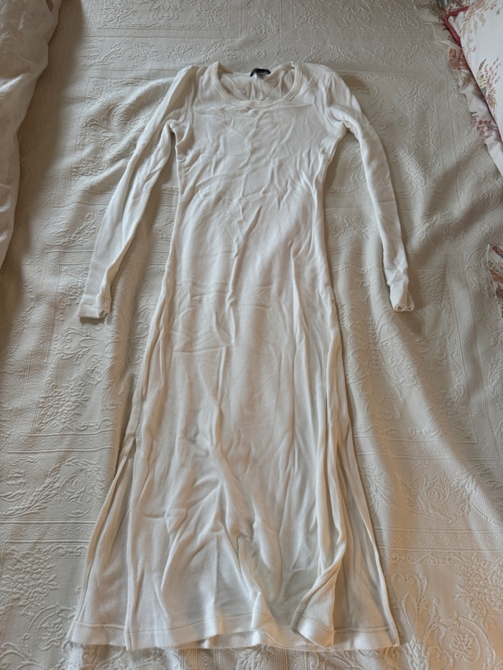 James Perse Cream Ribbed Long-Sleeve Maxi Dress